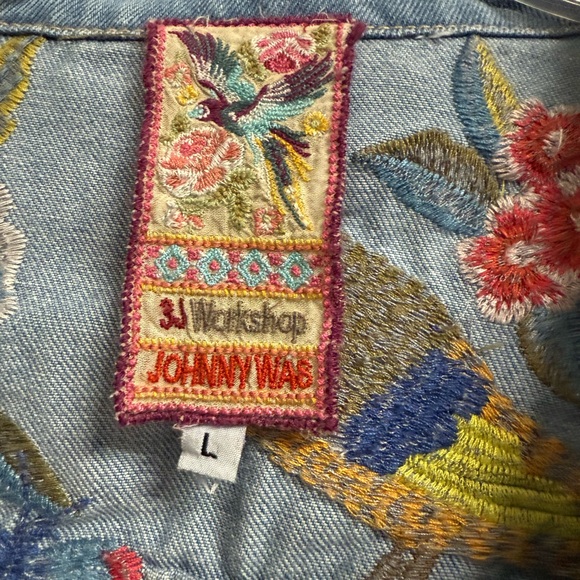 Johnny Was Blue Denim Jacket with Red and Yellow Embroidery - Picture 4 of 11